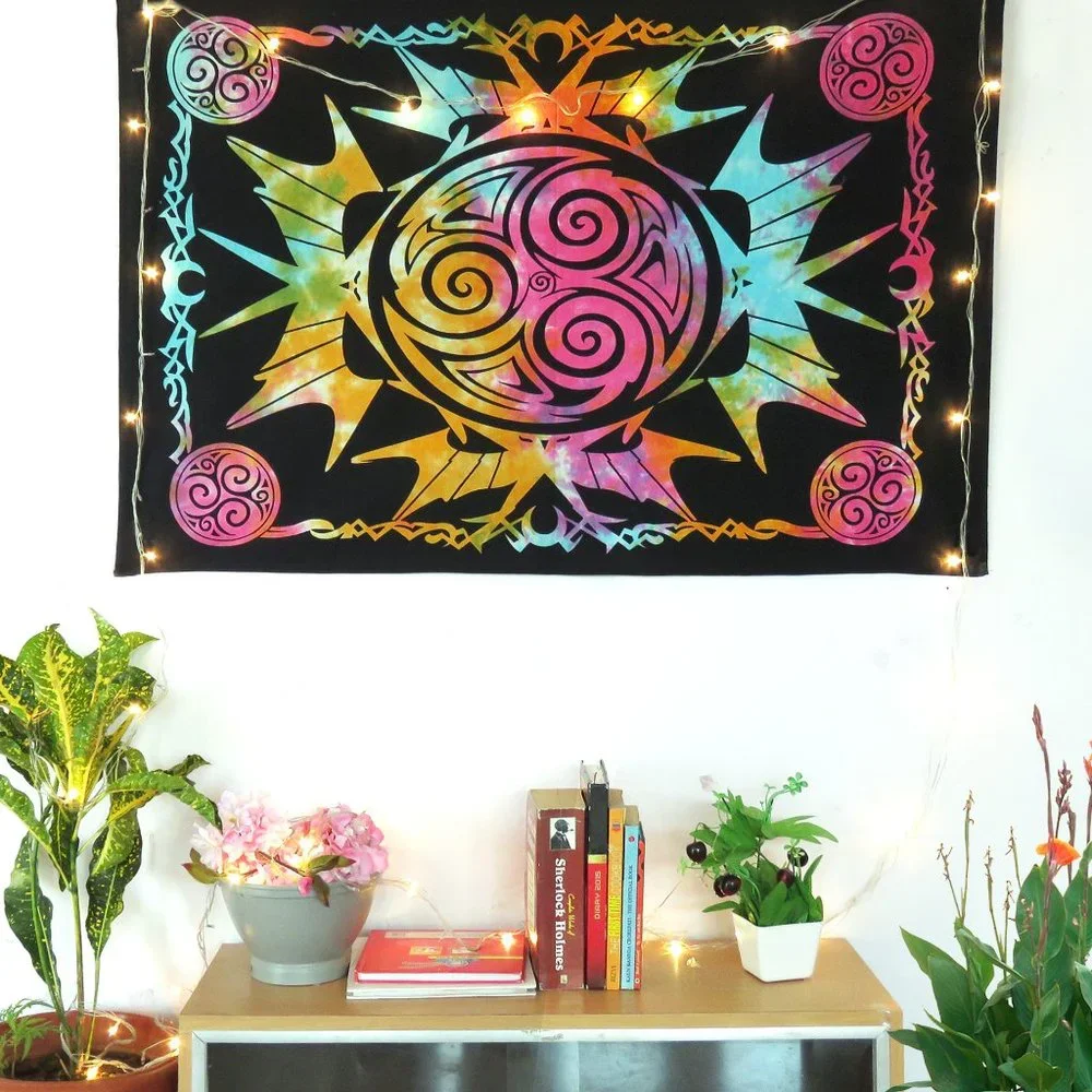 Oussum Tie Dye Multi Triskele Wolf Wall Hanging Poster Tapestry for Home Decor